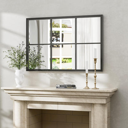 Dewfig 65"x 22" Arched Window pane Full Length Mirror, Wall Mirror, Floor Standing Mirrors, Farmhouse Long Full Body Mirrors Wall Mounted for Living Room, Bedroom, Entryway, Fireplace, Black