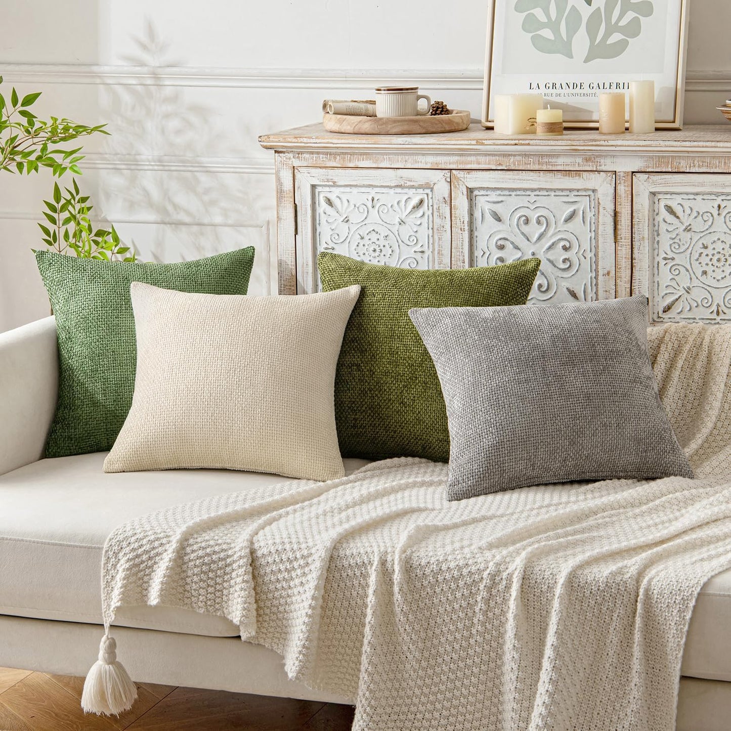 MIULEE Pack of 2 Couch Throw Pillow Covers 18x18 Inch Neutral Beige Modern Boho Accent Decorative Pillow Covers Soft Chenille Farmhouse Cushion Covers for Home Decor Bed Sofa Living Room