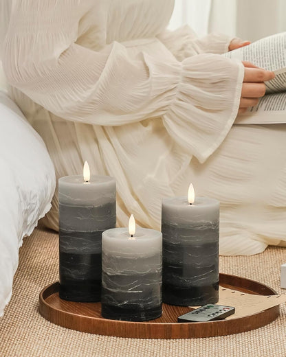 Stmarry Ivory Flameless Candles with Remote and Timer, Real Wax Made LED Pillar Candles Battery Operated with 3D Flickering Flame - 3" x 4",5",6" - Set of 3