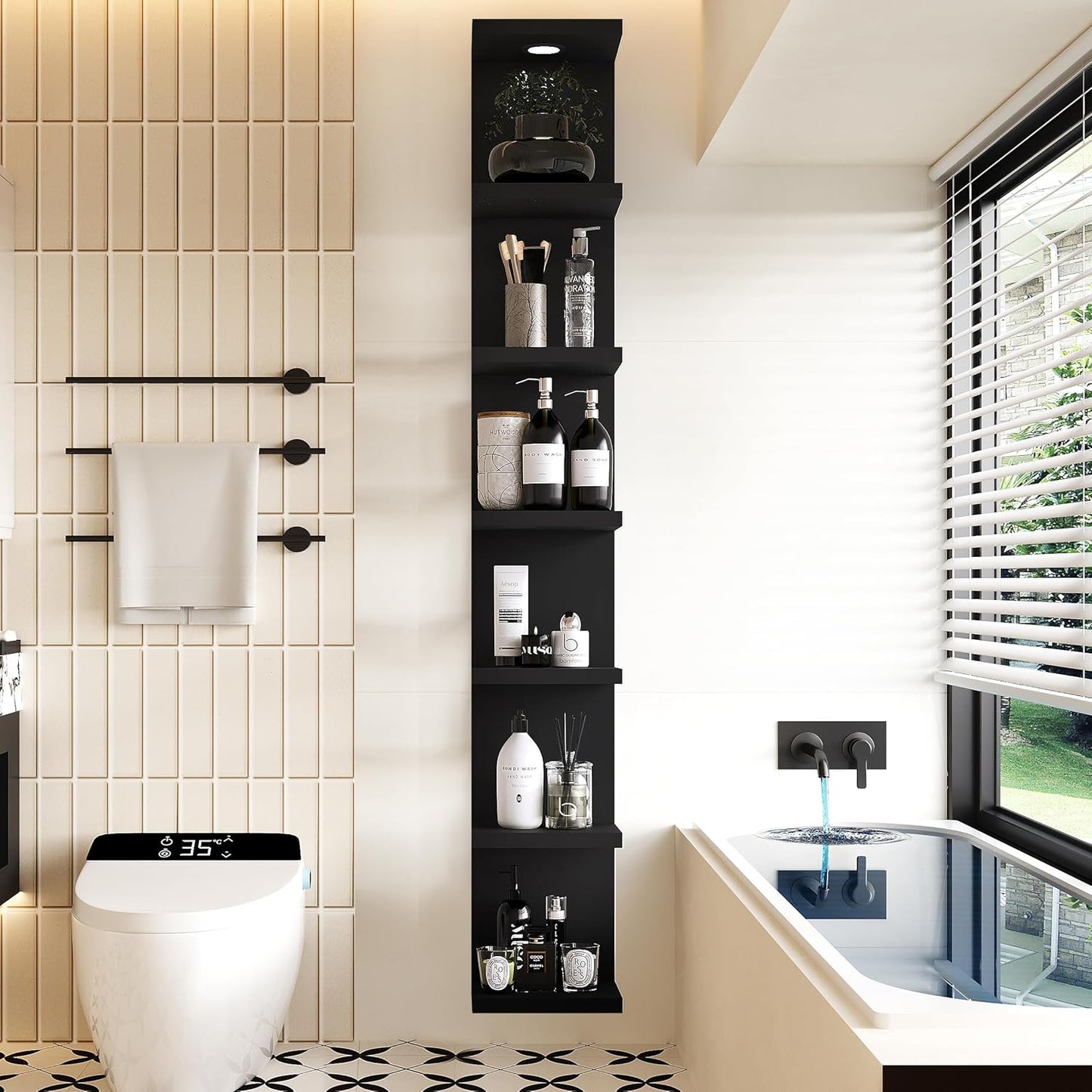 LitaEther Versatile 7 Tier Wall Shelf Unit,White Lack Wall Shelf,Display Floating Shelf with LED Remote Control Light
