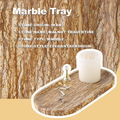 Koville Italian Travertine Tray, 12"x6" Vanity Decorative Marble Tray for Countertop, Catchall Tray for Perfume, Candles, Jewelry Dish Tray