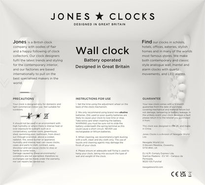 JONES CLOCKS® Movie wall Clock | Retro Rectangular Clock | 10 inch | Orange | Cool mid-Century Designer Look for Kitchen, Living Room or Office