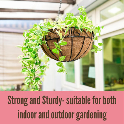 LaLaGreen Hanging Planter for Outdoor Plants (12 Inch, 2 Pack) Hanging Baskets with Coco Liner, Black Metal Wire Flower Basket Pots with Hook Hanger Balcony Porch Farmhouse Country Style Garden Decor