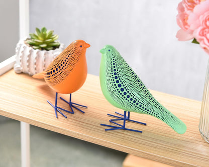 Quoowiit Bird Figurine, Modern Sculpture and Statues for Home Decor, Animal Statues for Bookshelf, Table, Entryway, Fireplace, Resin Decorative Sculpture with Chic Polka Dots Art Design (White)