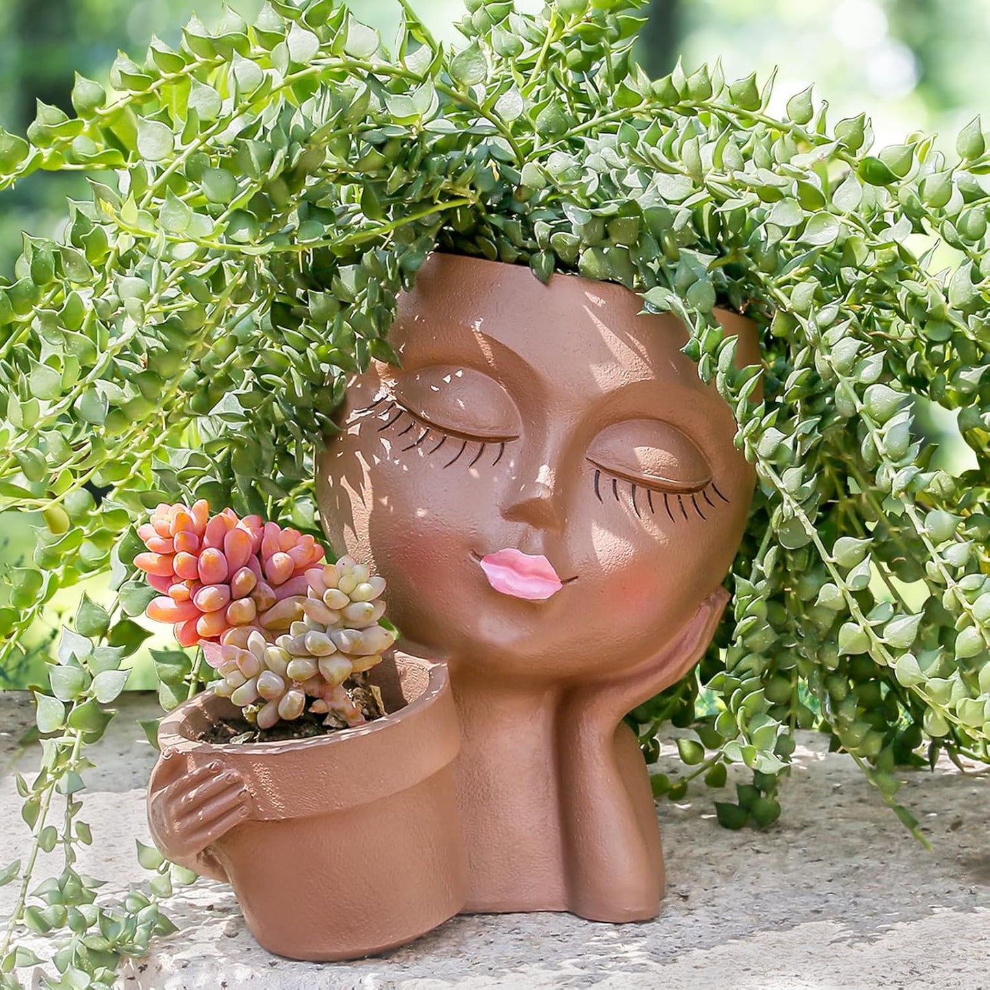 vomiceak Face Planter Pots Head, Planters for Indoor Plants - Double Cute Plant Pots for Flower & Succulent with Drainage Holes - Gift Ideas for Women (White Lady)