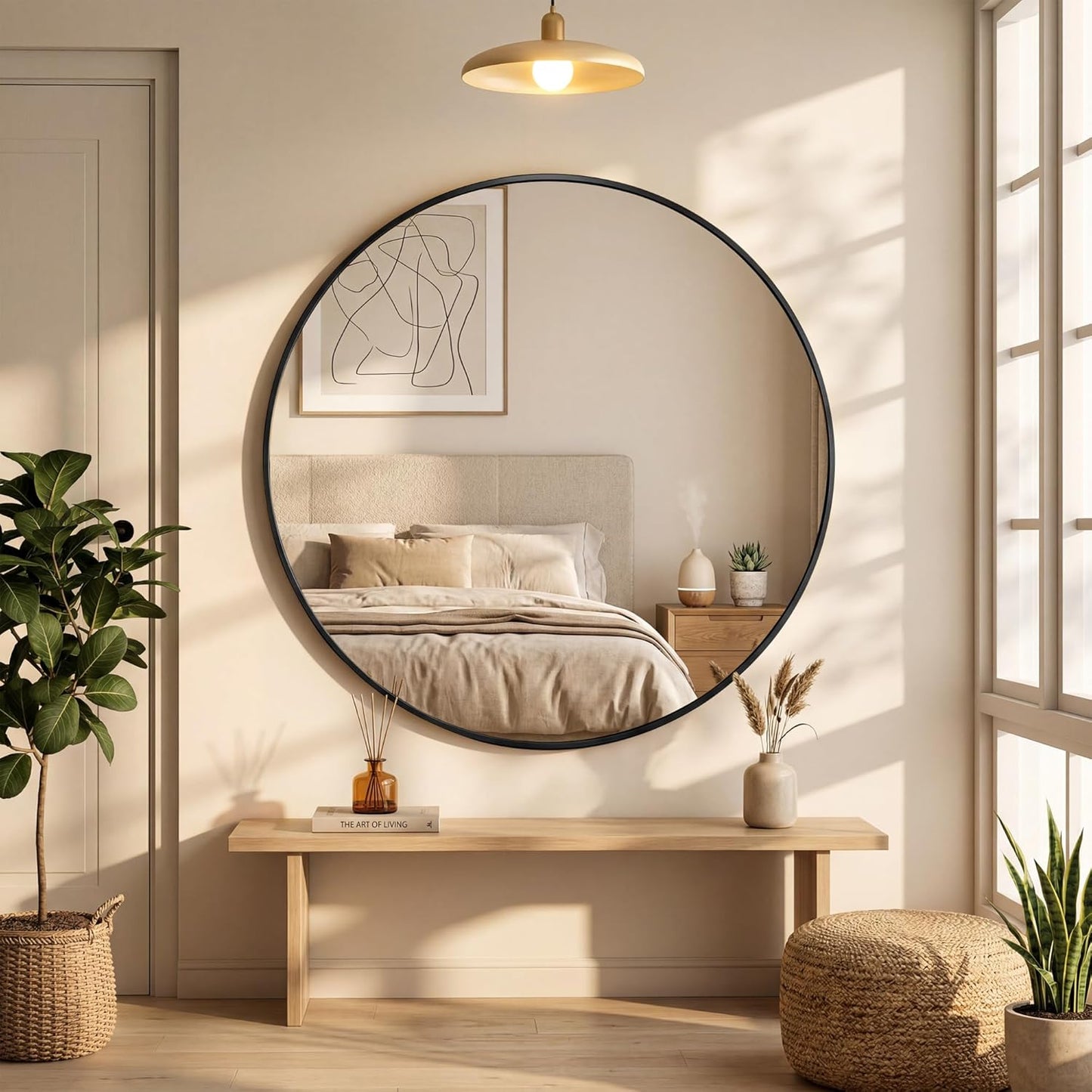 OLIXIS Arched Bathroom Mirror for Over Sink, 34x32 Inch Wall Mirror Arched Rounded Rectangle, Modern Wall Mount Vanity Mirror with Matte Metal Deep Framed, for Home Decor, Living Room, Black