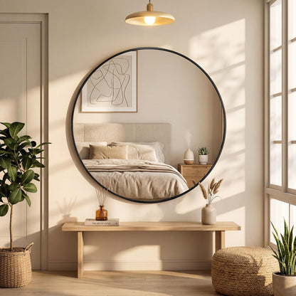 OLIXIS Arched Bathroom Mirror for Over Sink, 34x32 Inch Wall Mirror Arched Rounded Rectangle, Modern Wall Mount Vanity Mirror with Matte Metal Deep Framed, for Home Decor, Living Room, Black