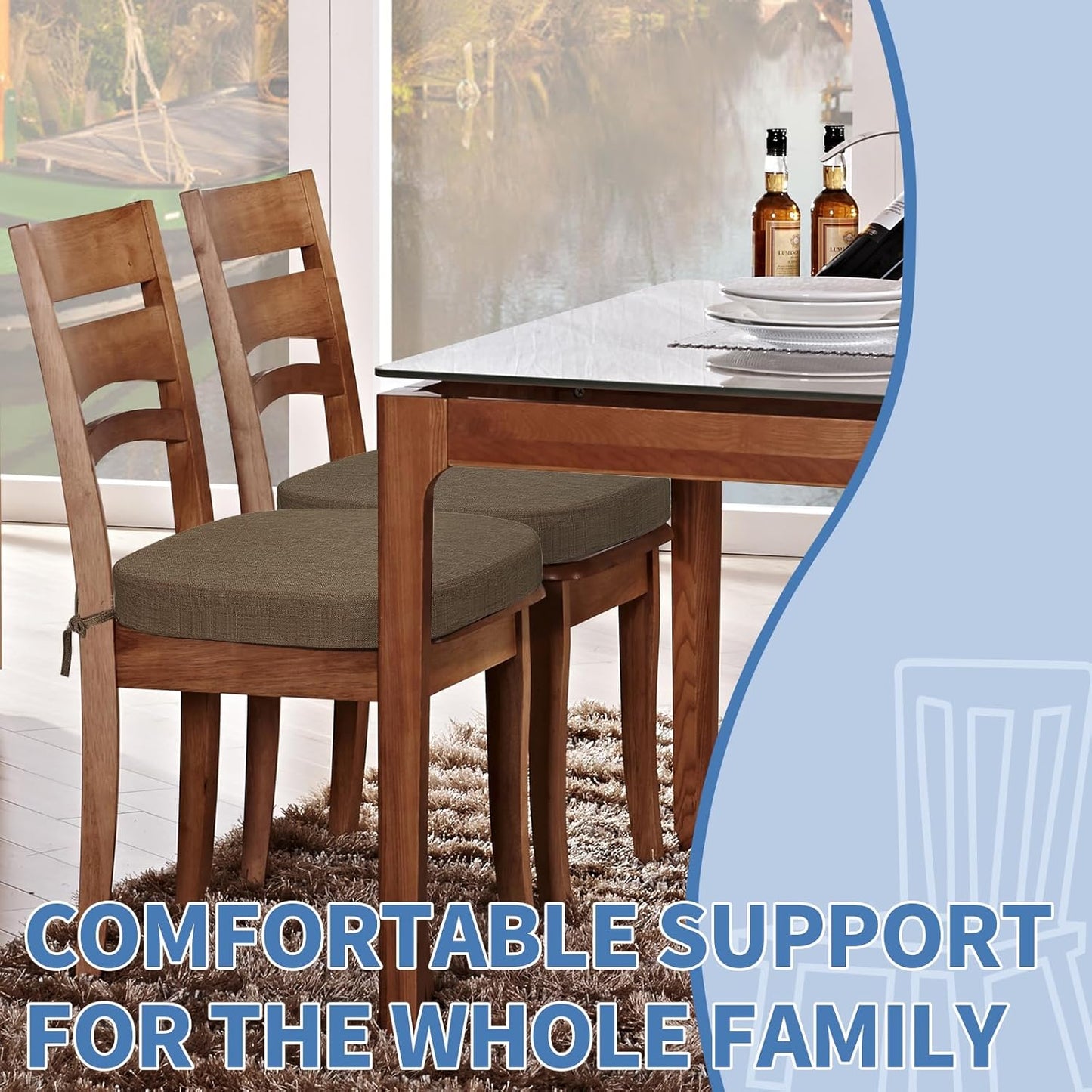 BUYUE Thickened 2.5" Friendly Woven Fabric Dining Chair Cushion, U-Shape High Density Foam Comfortable Chair Pad for Kitchen, Slip Resistant Indoor Seat Cushion (1 Piece, Dark Gray)