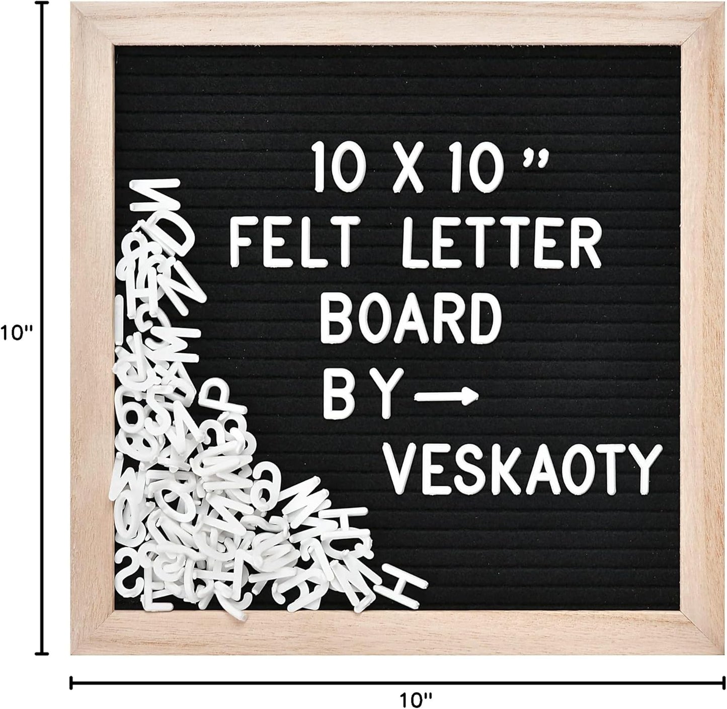 Felt Letter Board with 294 Letters, Numbers & Symbols - 10 x 10 inch Changeable Message Board with Wooden Frame Wall Mount Hook, Black & Wood