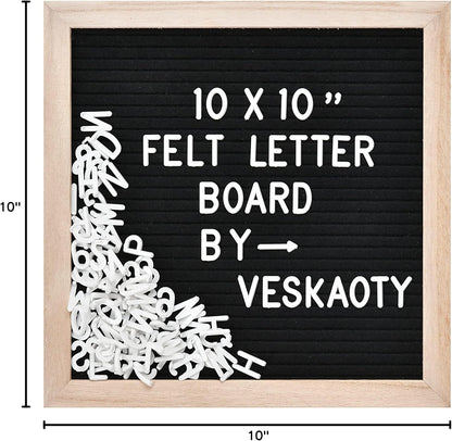 Felt Letter Board with 294 Letters, Numbers & Symbols - 10 x 10 inch Changeable Message Board with Wooden Frame Wall Mount Hook, Black & Wood