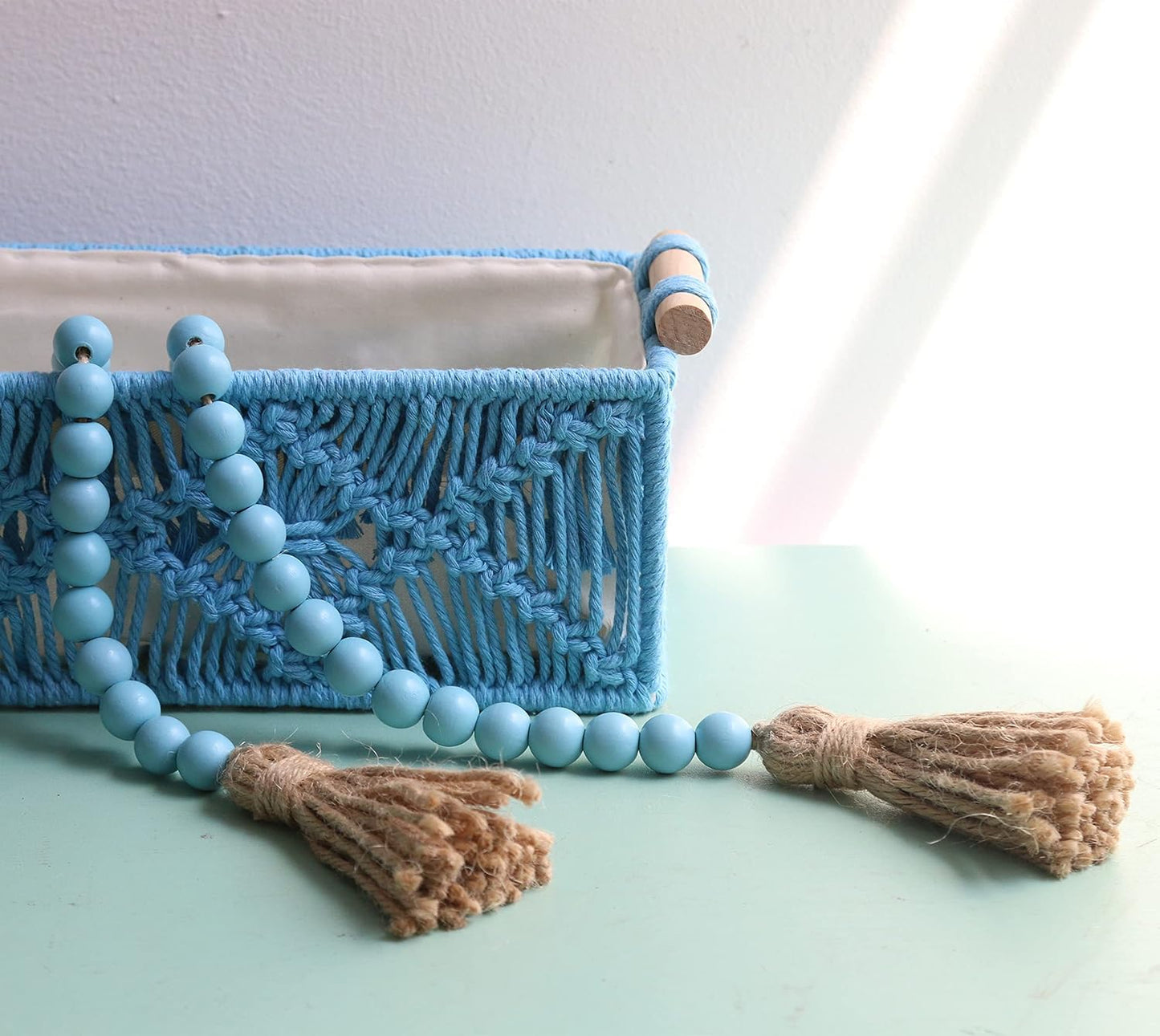 Meplait 39in Wood Bead Garland Farmhouse with Tassels,Versatile Prayer Beads Boho Chic Wall Hanging Home Decor (Black)