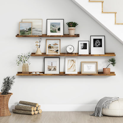FLYJOE Picture Ledge Shelf, Floating Shelves Set of 2, 48 Inches Long Large Nursery Book Shelves for Toys Storage, Kids Bookshelf Wall Mounted for Living Room Bedroom Decor Books Photo Frames, Walnut