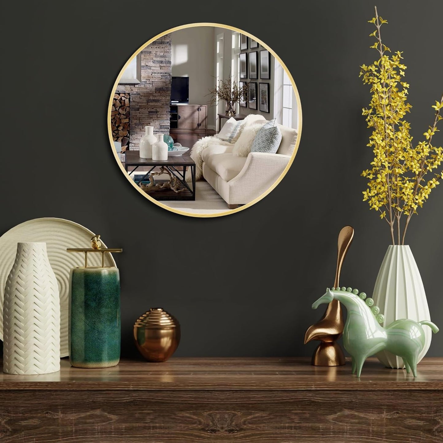 Itrue 12 Inch Small Round Decorative Wall Mirror, HD Silver-Coated Glass with Brushed Black Metal Frame, Minimalist Modern Accent Mirror for Vanity, Narrow Walls, Bathroom, Bedroom & Entryway