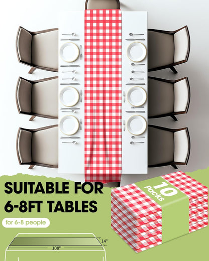 Pureegg Gold Plastic Table Runners - 10 Pack, 14'' x 108'', Water Resistant & Disposable Centerpiece Decorations for Table Cloth, Wedding, Birthday, Holiday, Baby Shower, Party, Home Decor