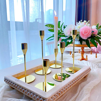 French Gold Taper Candle Holders for Wedding Table Centerpiece,Tall Taper Candlestick Holders Bulk Set of 6,Metal Candle Stick Holders for Dinning or Mantel Centerpiece,Party Home Decor