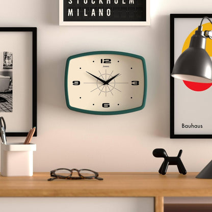 JONES CLOCKS® Movie wall Clock | Retro Rectangular Clock | 10 inch | Orange | Cool mid-Century Designer Look for Kitchen, Living Room or Office