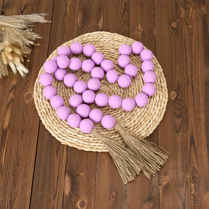 OMISHE Extra Large Wood Bead Garland with 1.6" Diameter Wooden Beads and Tassels, 41" Long Rustic Farmhouse Country Decorative Beads for Home Tiered Tray Decor, Natural Beige
