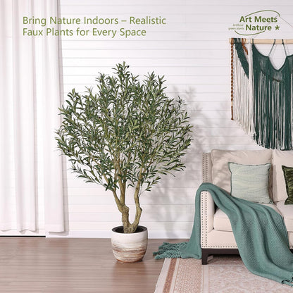 Verinatural Olive Tree Artificial Indoor 6ft - UV Resistant Large Fake Plants - Realistic Faux Olive Tree in Pot - Tall Artificial Plants Outdoor for Home, Patio, Living Room, Office Decor,VN138