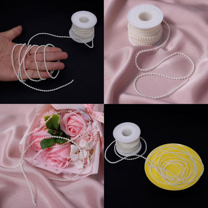 3mm Millet Beads Crafts Faux Pearl Beads Garland Pearl Bead Roll Strand of Pearls to Decorate Floral Centerpieces Wedding Party Favor Christmas Tree(33 Feet Ivory)