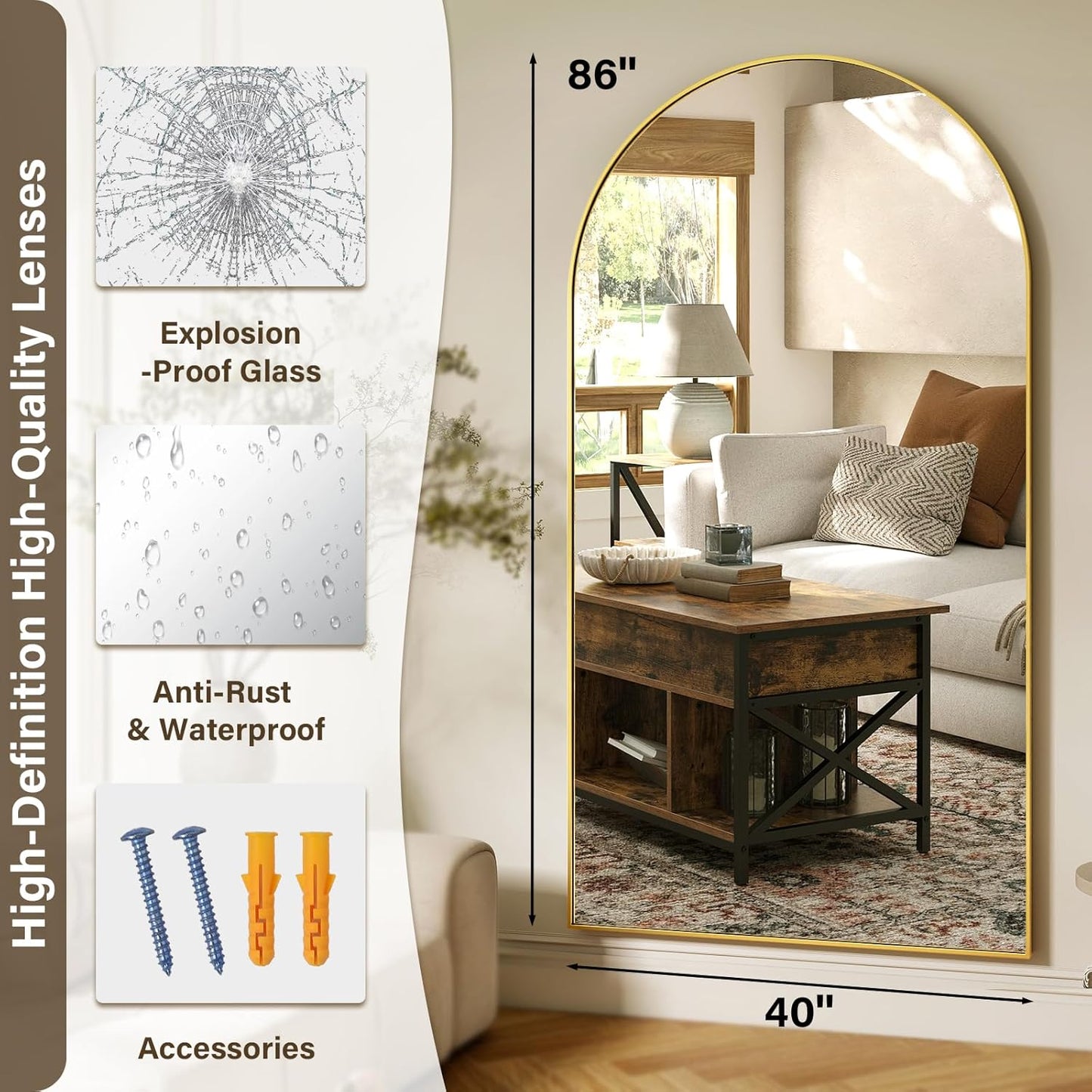 XRAMFY 56"x21" Arched Full Length Mirror Floor Mirrors with Aluminum Alloy Frame Free-Standing Wall Mounted Floor Mirrors or Large Dressing Mirror, Black Mirror Full Length