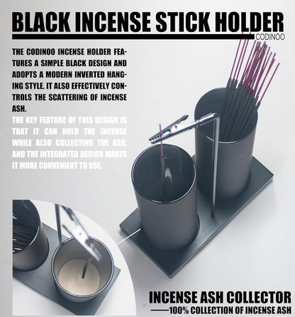 2 in 1 Incense Burner Holder for Sticks,Glass Incense Holder with Storage,Upside Down Incense Holder for Sticks with Glass Ash Catcher for Meditation Yoga Spa Room Home Decor[Full Black]