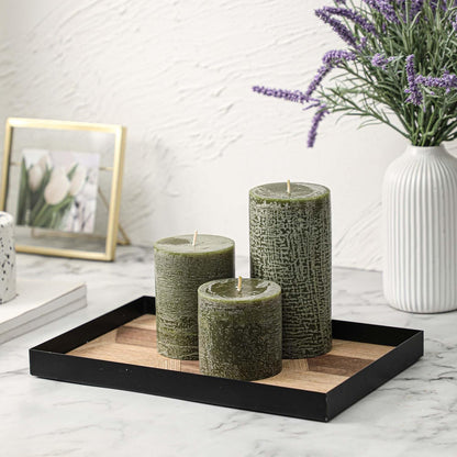 3x6 Inch Sage Green Pillar Candles Set of 3 - Unscented Spring, Long Clean Burning, Large Smokeless Dripless for Home Decor, Dinner Table, Bathroom, Rustic Decor