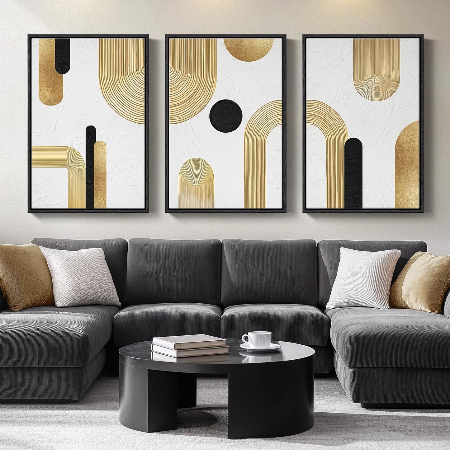 Large Framed Black and White Abstract Wall Art for Living Room, 3 Piece Big Modern Canvas Prints Paintings Artwork for Walls, Minimalist Abstract Art Pictures for Hallway, Office Wall Decor 24x36 In