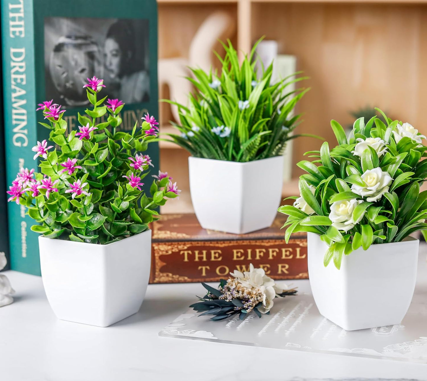 Der Rose 2 Pack Small Fake Plants Mini Artificial Potted Plants for Table Desk Home Laundry Room Bathroom Office Decor