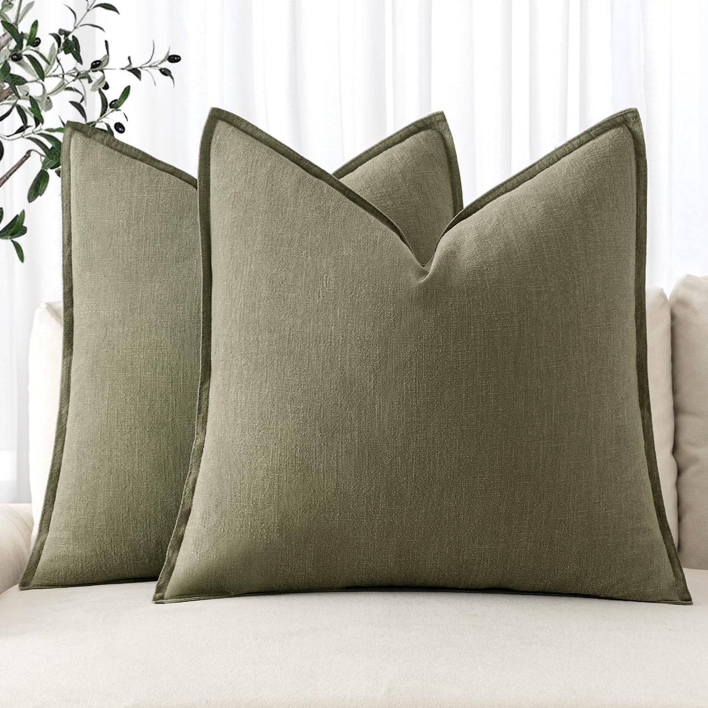 MIULEE Decorative Linen Euro Sham Pillow Covers 26x26 Cream White Boho Farmhouse Neutral Couch Throw Pillows for Bed Pack of 2 Accent Modern Pillowcase Sofa Livingroom Home Decor