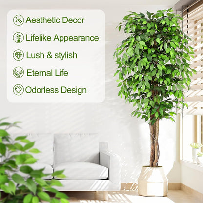 7ft Large Ficus Artificial Trees with Natural Curved Trunks, 84" Tall Lush Faux Tree for Home Decor Indoor, Green Lifelike Fake Ficus Tree Artificial Plants in Pot