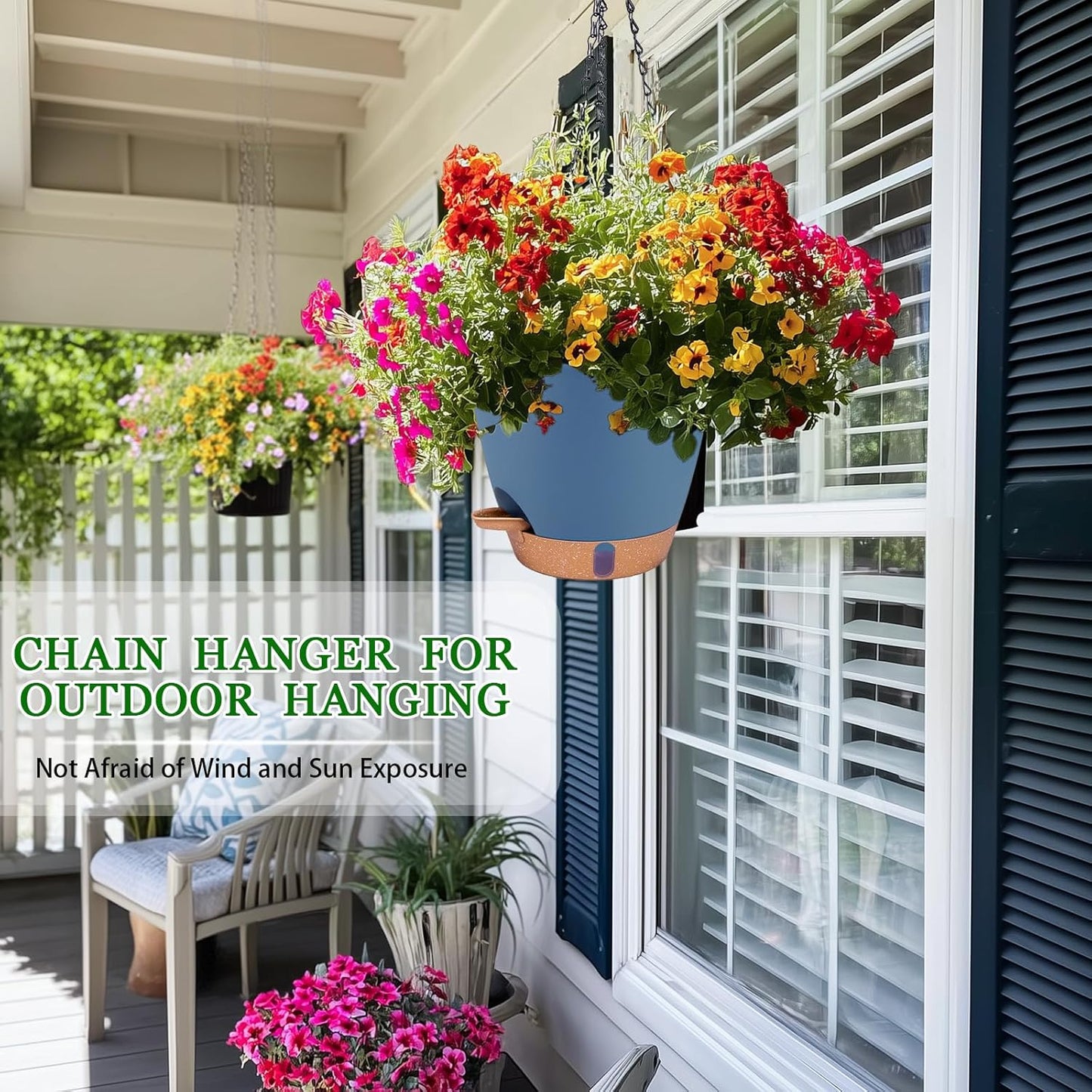 10 Inch Hanging Planters for Indoor Plants, 2 Pack Self Watering Hanging Baskets Flower Pots with Drainage Hole, Visual Reservoir & 2 Kinds of Plant Hanger for Outdoor Garden Home Decor (White)