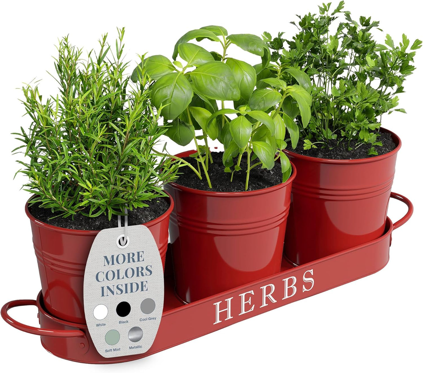 Barnyard Designs Indoor Herb Garden Planter Set with Tray, Metal Windowsill Plant Pots with Drainage for Outdoor or Indoor Plants, Set/3 (White)