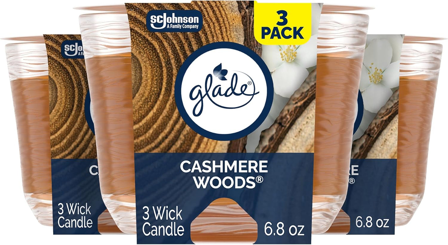 Glade 3-Wick Scented Candle Jar, Apple Cinnamon, Air Freshener Infused with Essential Oils, 6.8 Oz, 3 Count