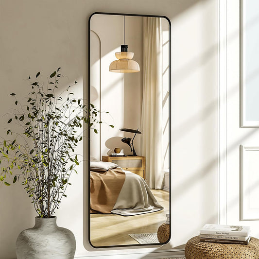 XRAMFY 56"x21" Floor Full Length Mirror Standing Full Body Rounded Corner Rectangle Mirrors with Stand Hanging Wall Mounted Leaning Bedroom Living Room Bedroom Cloakroom,Gold