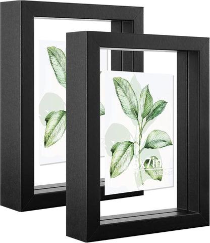 CORE ART 8x10 Floating Picture Frame,Double Plexglass Floating Frame for 5x7,4x6 Pictures,Wall or Tabletop Display,Black