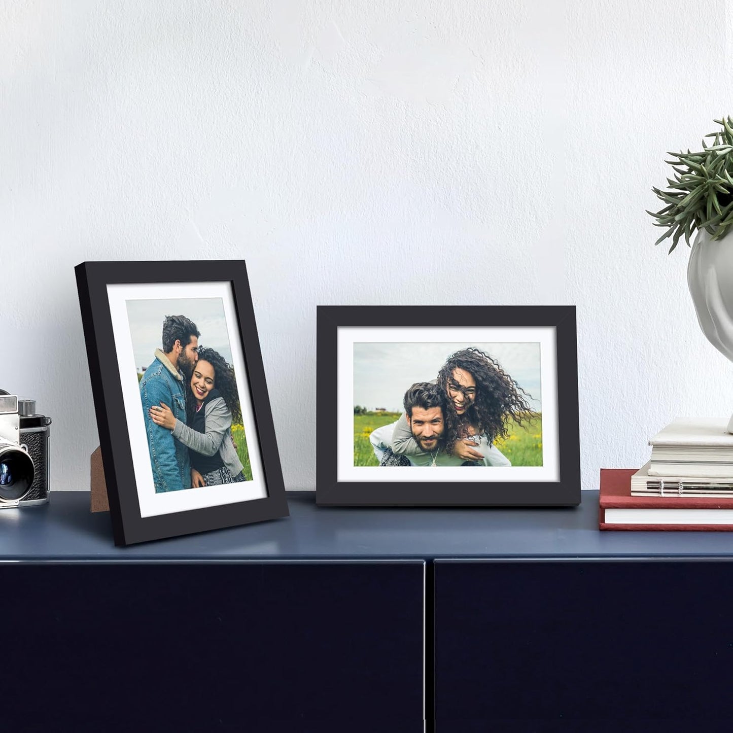 upsimples 8x10 Picture Frame, Display Pictures 5x7 with Mat or 8x10 Without Mat, Wall Hanging Photo Frame, Black, 1 Pack - Colors A