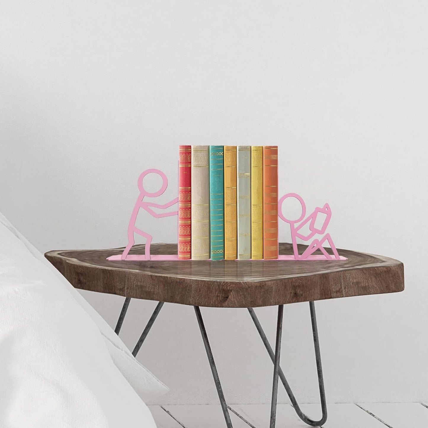 Bookends Decorative Metal Unique Office Desk Bookends Cute Book Ends Reading Decor Bookshelf Decor for Office School Library Bedroom, Book Lovers Gift
