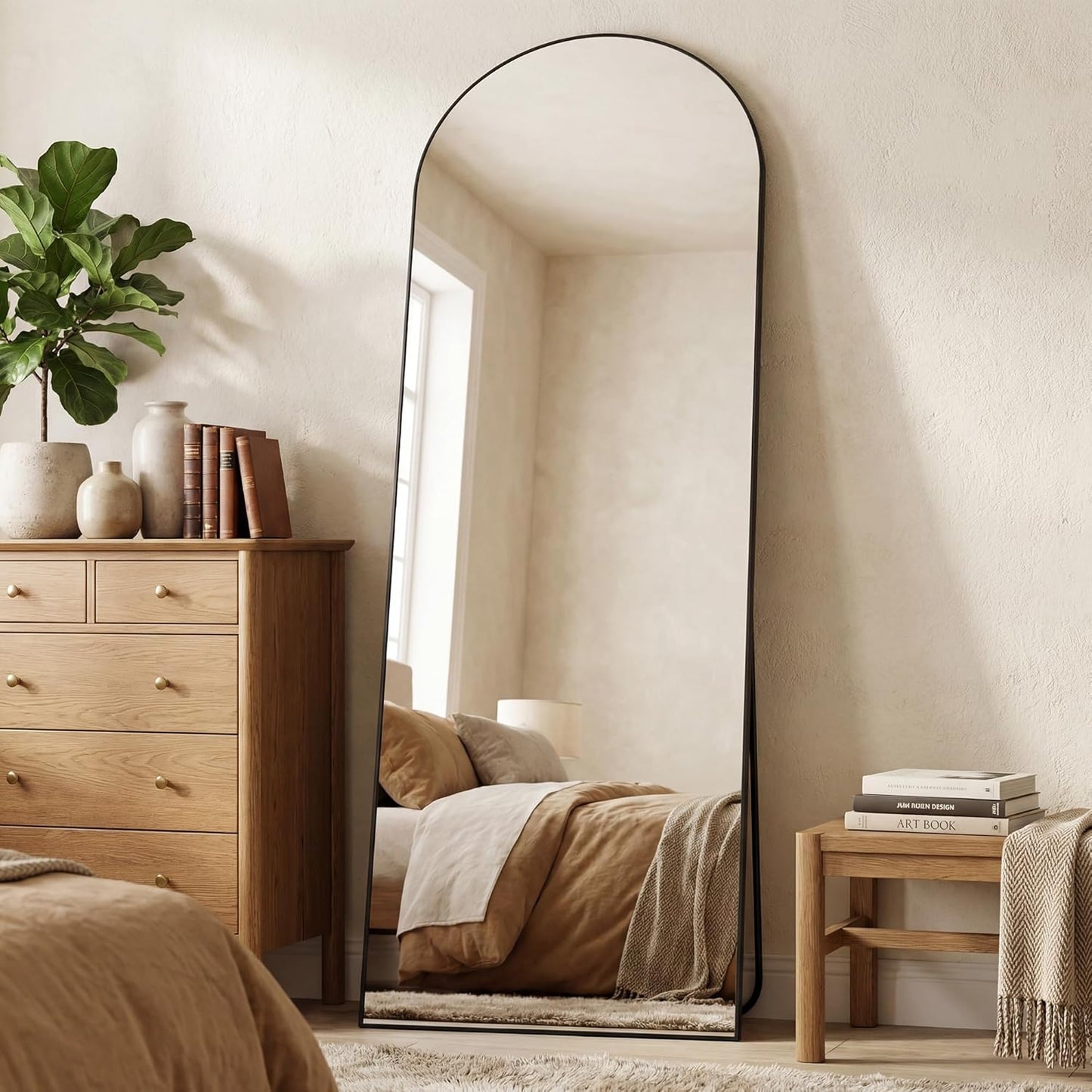 Antok 71" x28” Arched Full Length Floor Mirror, Black Aluminum Frame, Free Standing/Wall Mount/Leaning for Bedroom, Living Room, Dressing Room
