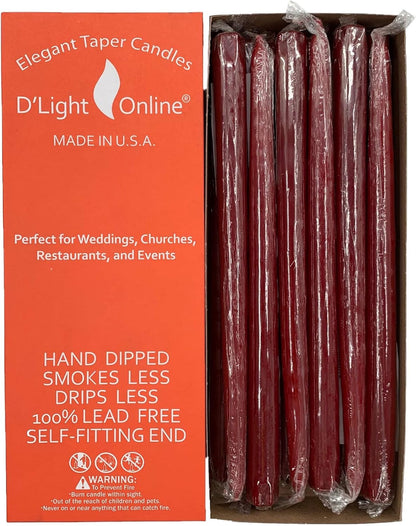 D'light Online White Taper Candles, 10 Inch Premium Quality Candles Hand-Dipped Tapered Candles, Dripless, Smokeless and Unwrapped Bulk Pack for Events - Set of 12 (10 Inch, White)