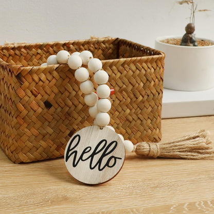 Meplait Love Wooden Bead Garland with Tassel, Decorative Beads Home Decor Farmhouse Tassel Garland Boho Decor for Tiered Tray（38in）