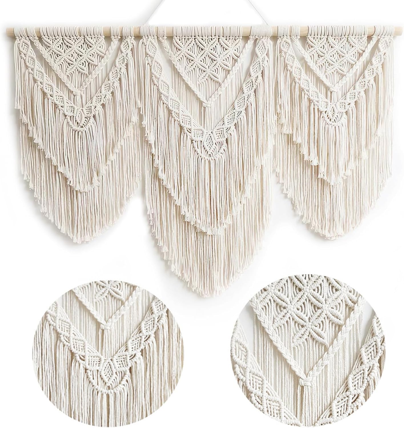Achart Macrame Wall Hanging Large- Boho Wall Decor- large wall art- Wall Decor Living Room- Macrame Tapestry Boho Decor for Bedroom (Wooden Bead)