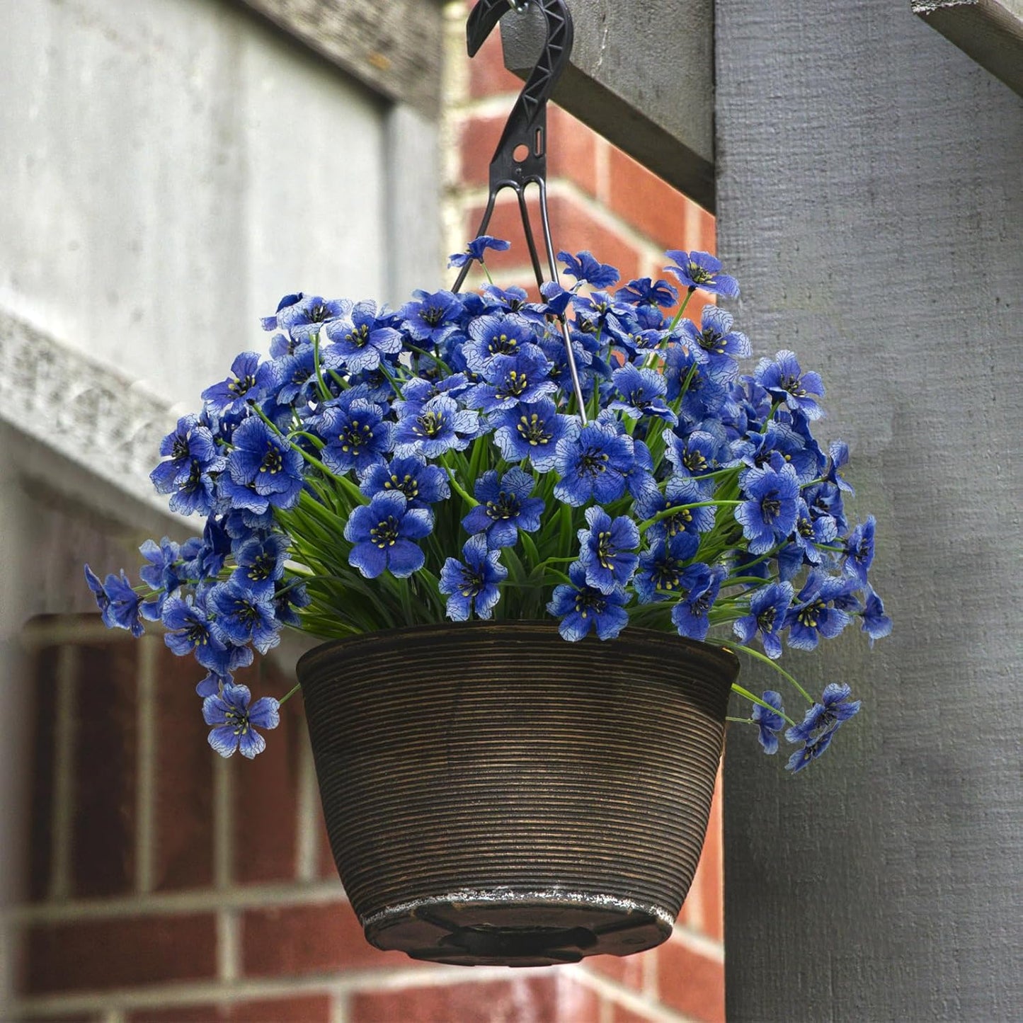 LikSoor 21 Bundles Artificial Outdoor UV Resistant Flowers No Fade Fake Outside Flowers Plastic Greenery Faux Shrubs Garden Porch Window Box Home Decoration(Purple)