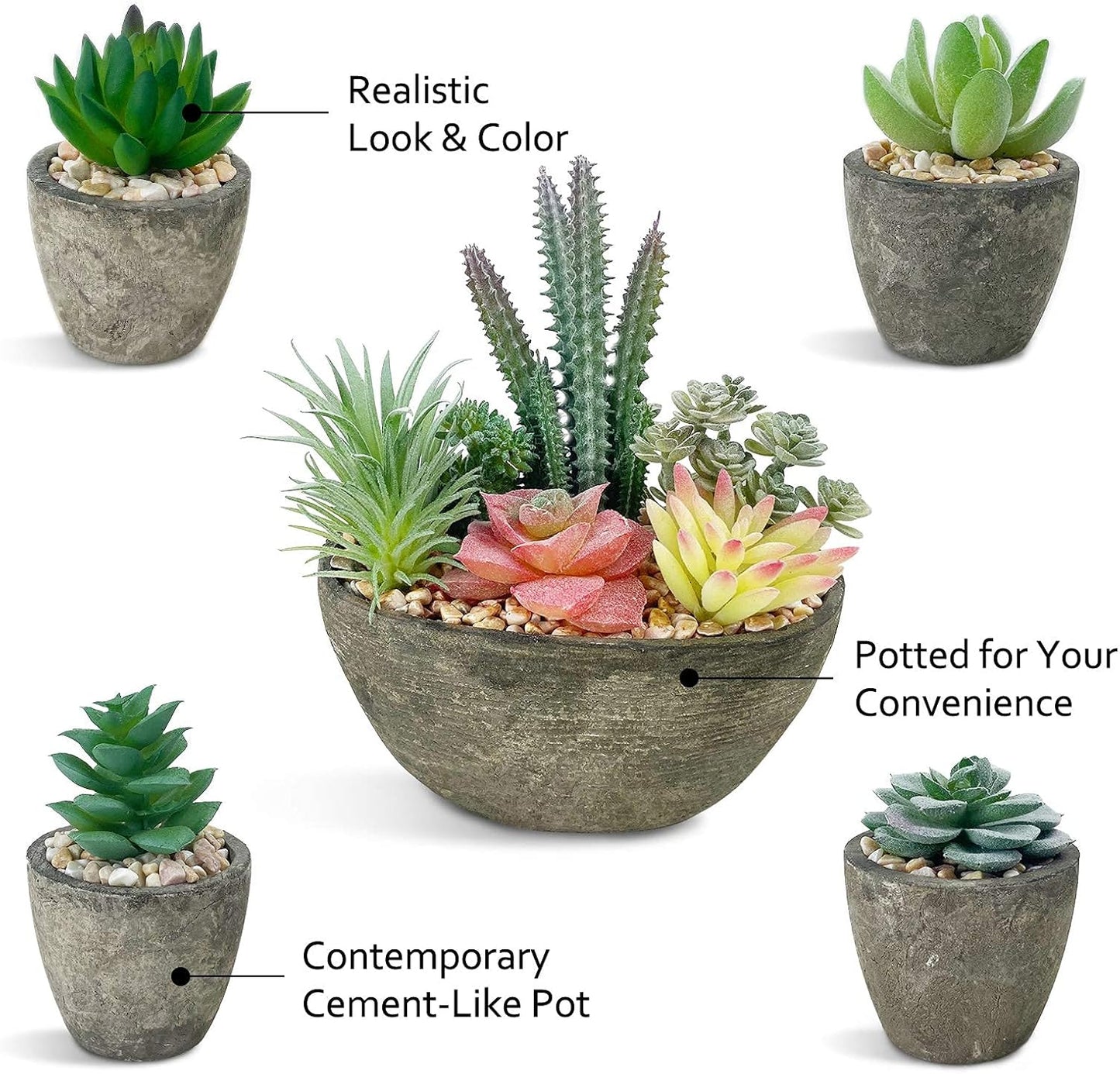 Succulents Plants Artificial 4 Pack, Mini Fake Succulents in Pots, Assorted Small Faux Succulent Decorative for Living Room Home Office Decor