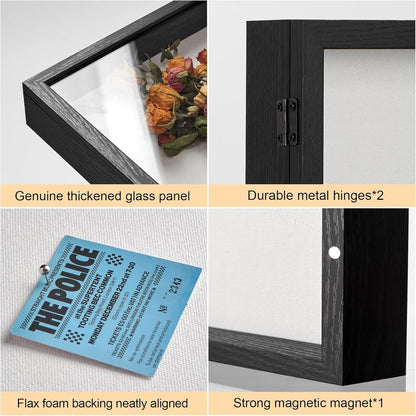 8x10 Deep Shadow Box Picture Frame Display Case with Linen Back and Stand,Real Glass Black Shadow Memory Box Frame 8x10 for Flower Baby Pet Wedding Photo Art Craft Memorial Wall Decor Gift
