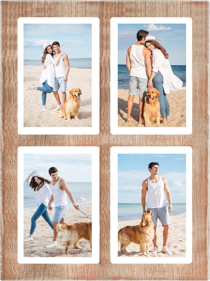 YESKAY 4x6 Picture Frame Collage for Wall Decor, Multiple Photo Collage Frames with Tempered Glass, 7-Opening for 4 x 6 Picture Frames, Rustic Brown, 1 Pack