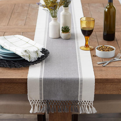 DII Dobby Stripe Woven Table Runner, 13x72-inch, French Blue