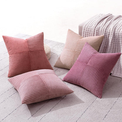 MIULEE Teal Orange Decorative Throw Pillow Covers 18x18 Inch Set of 4 Boho Corduroy Striped Cushion Cases Modern Farmhouse Patchwork Pillow Cases for Couch Sofa Bedroom Home Decor