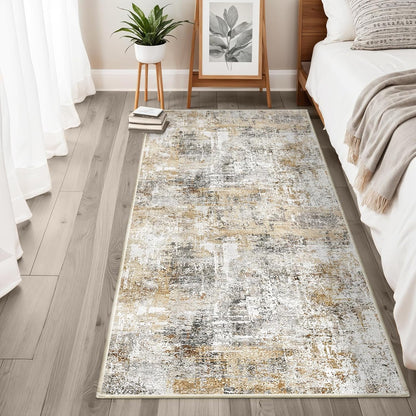 2x3 Washable Non-Slip Area Rug - Soft Low Pile Throw Rug for Kitchen Entryway Bedroom - Modern Indoor Door Mat with Rubber Backing (Beige Grey) - Colors B
