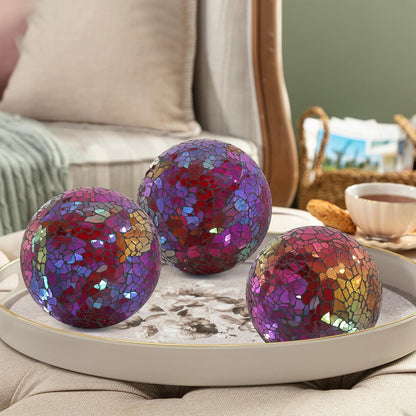 3Pcs Mosaic Glass Orbs Decorative Balls Set 8.5cm/3.35inch Blue Sphere Wedding Party Home Decor Table Centerpiece