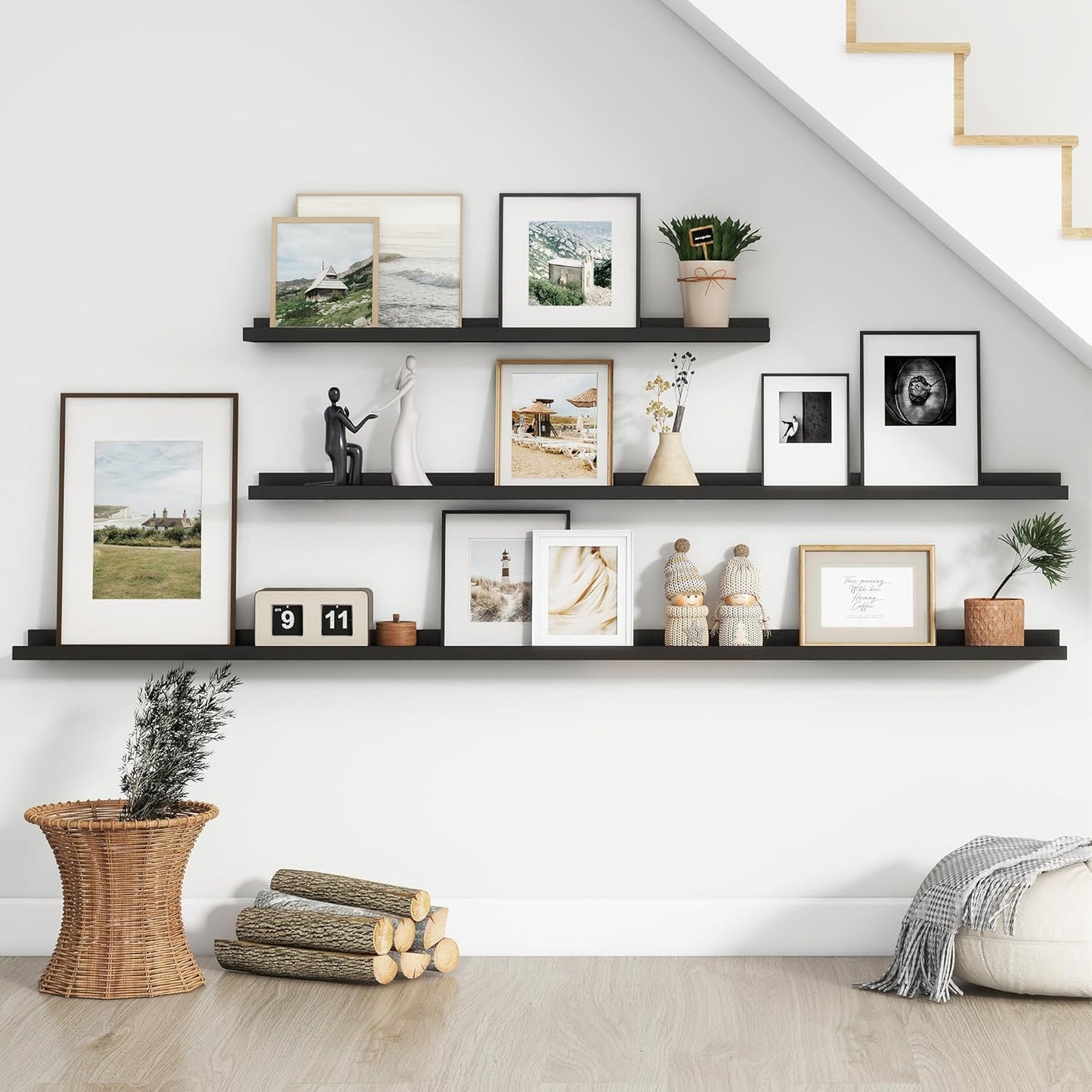 FLYJOE Floating Picture Ledge Shelves for Wall Set of 4, 48 Inch Wall Shelves with Lip Long Large Nursery Book Shelf for Toys Storage Kids Bookshelf Wall Mounted Living Room Bedroom Decor Frames